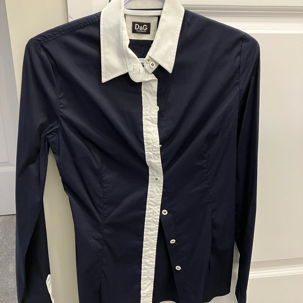 Dolce & Gabbana Vintage Women’s Dark Blue/White Dress Shirt